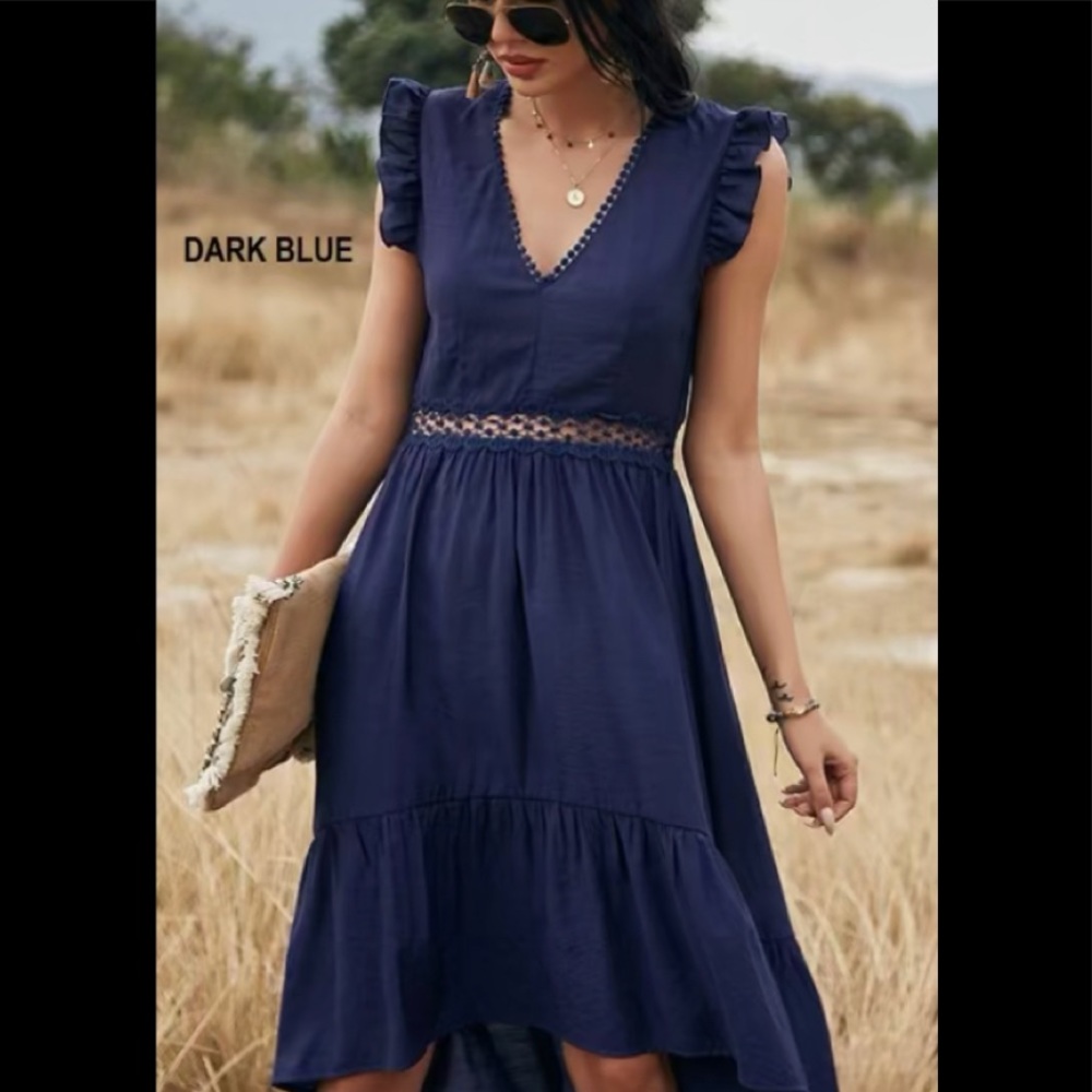 Cute Navy Blue High low Midi Dress